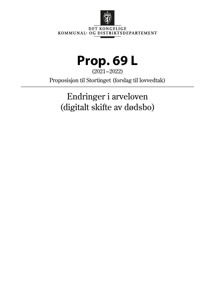 Forsiden av dokumentet Prop. 69 L (2021–2022)