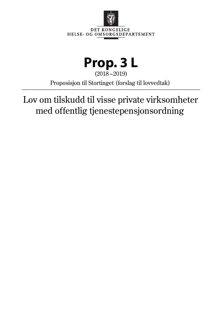 Forsiden av dokumentet Prop. 3 L (2018–2019)