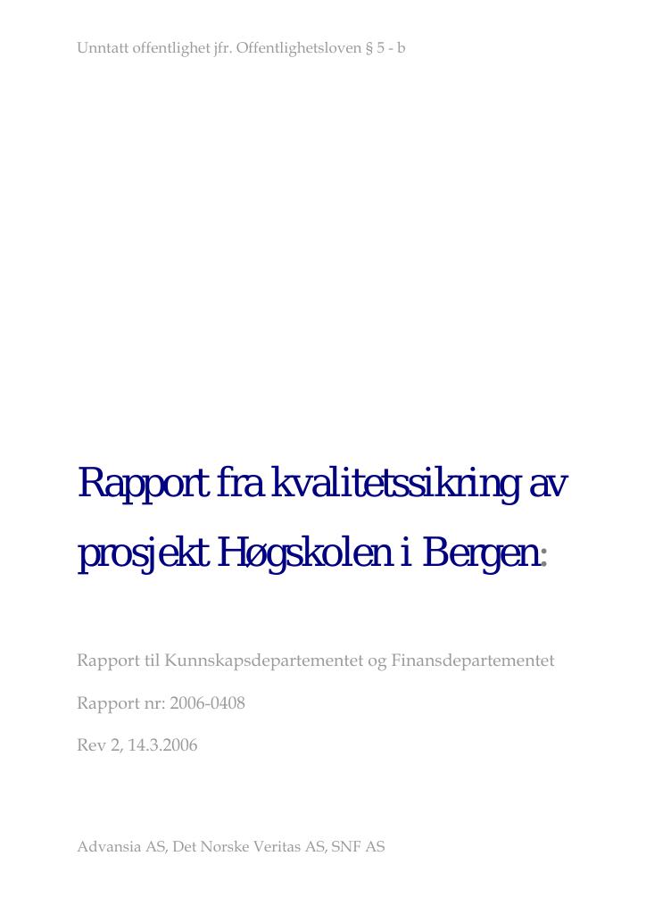Forsiden av dokumentet Samlokalisering av Høgskolen i Bergen