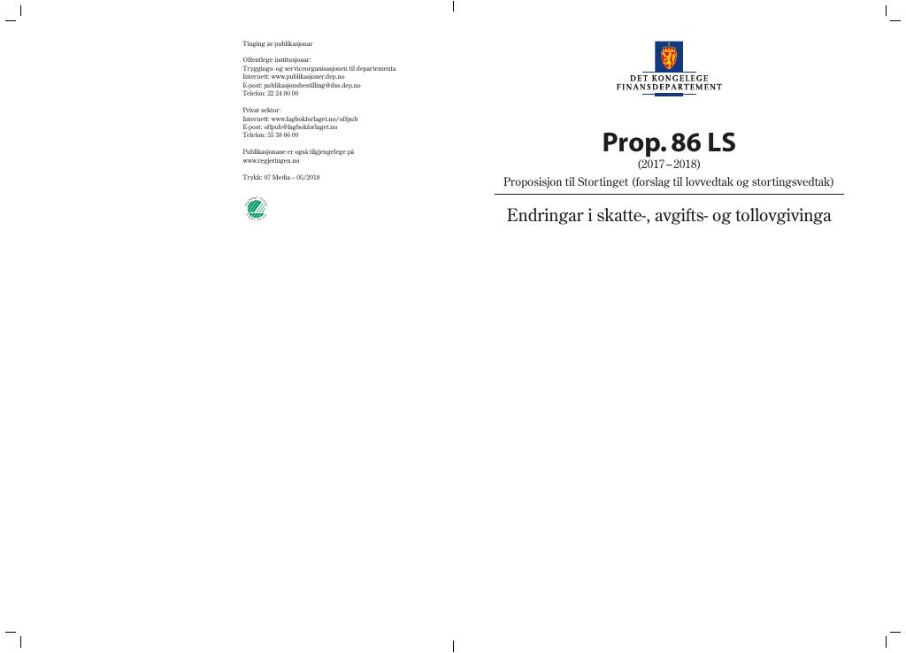Forsiden av dokumentet Prop. 86 LS (2017–2018)