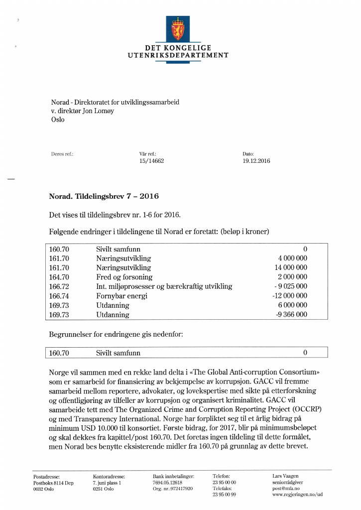 Forsiden av dokumentet Tildelingsbrev no. 7 (pdf)