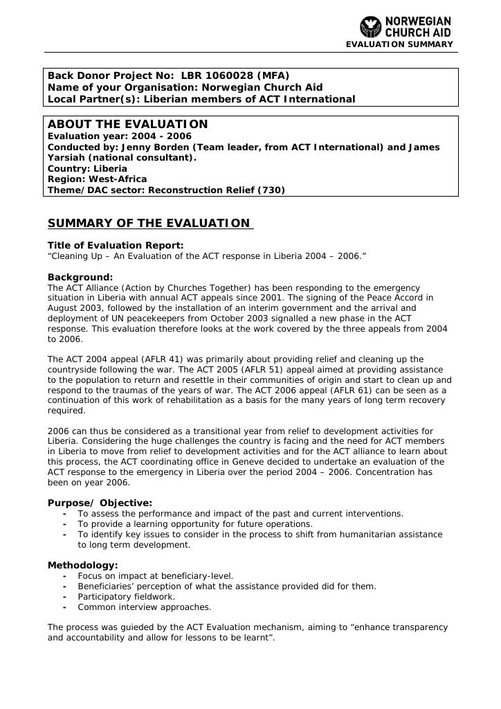 Forsiden av dokumentet Cleaning Up – An Evaluation of the ACT response in Liberia 2004 – 2006