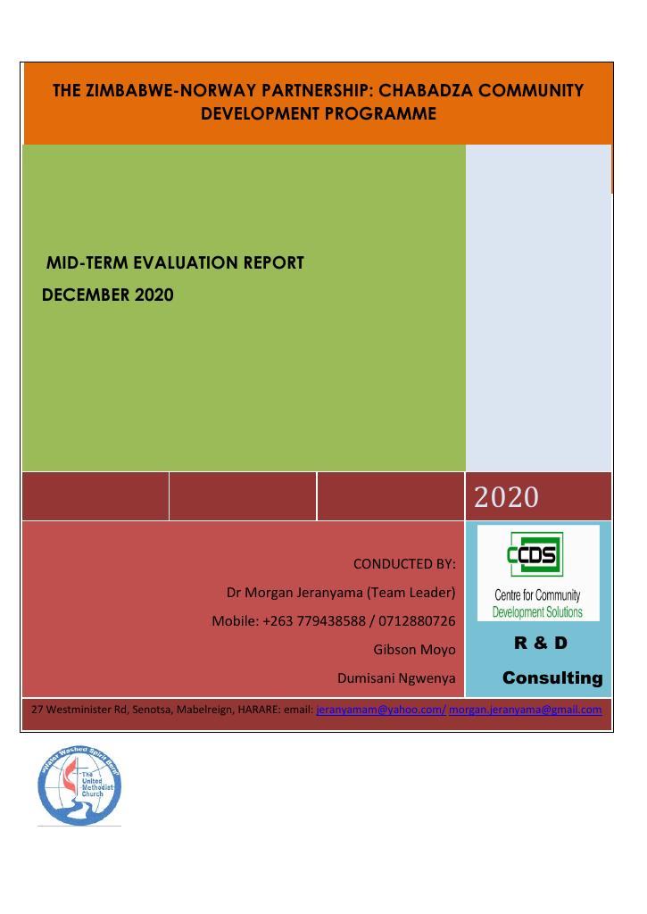 Forsiden av dokumentet Mid-term evaluation report 2020: The Zimbabwe-Norway partnership, Chabadza Community Development Programme