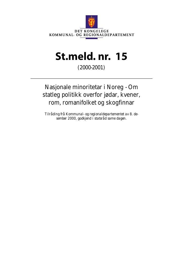 Forsiden av dokumentet St.meld. nr. 15 (2000-2001)