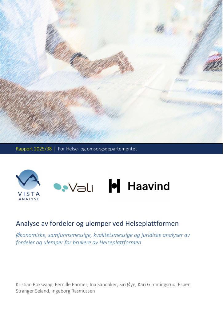 Forsiden av dokumentet Analyse av fordeler og ulemper ved Helseplattformen