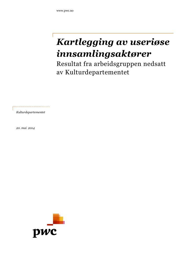 Forsiden av dokumentet Rapport: Kartlegging av useriøse innsamlingsaktører