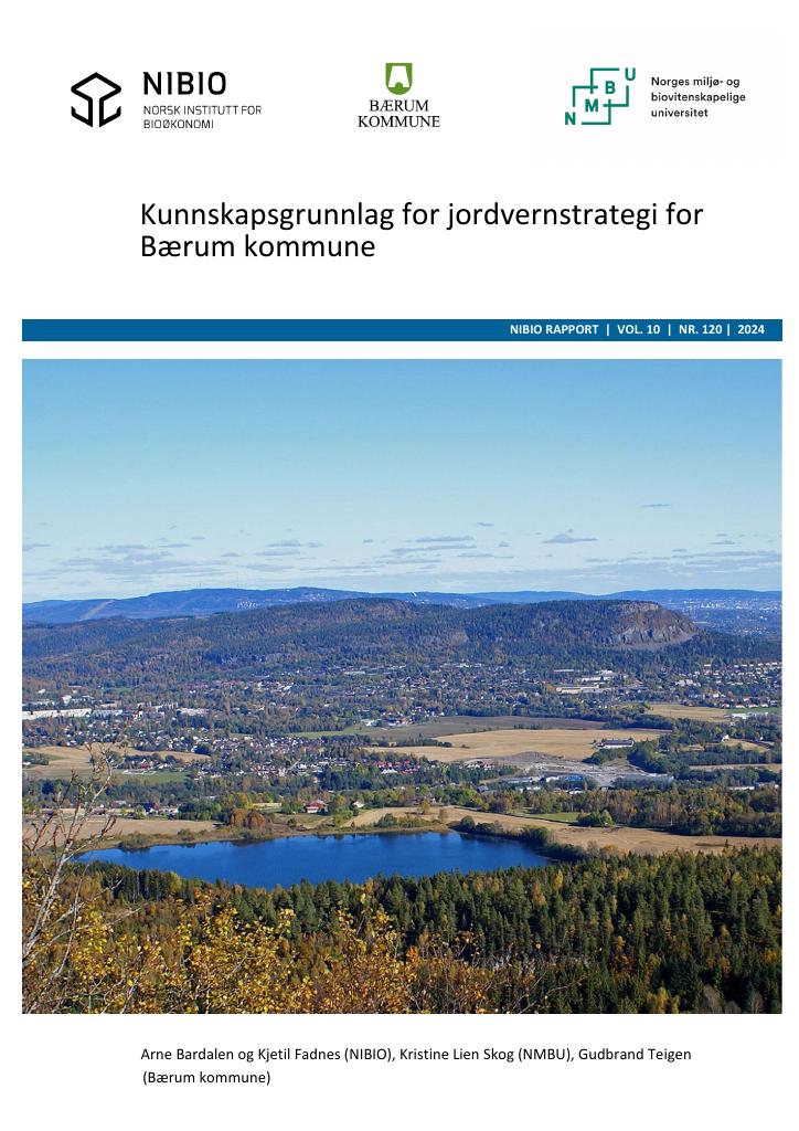 Forsiden av dokumentet Kunnskapsgrunnlag for jordvernstrategi for Bærum kommune