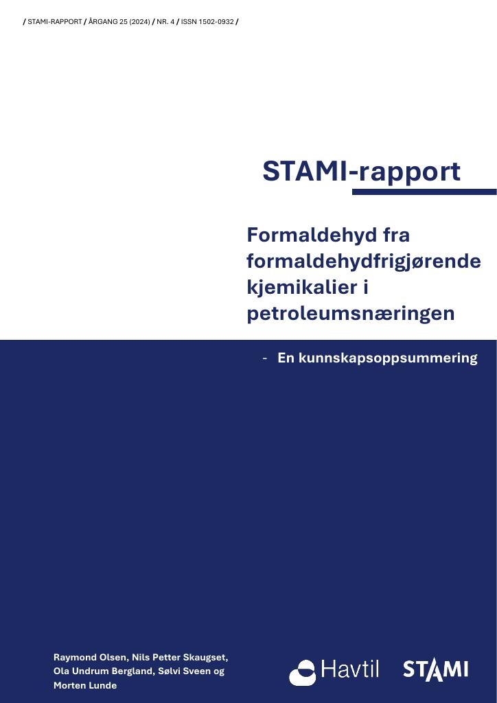 Forsiden av dokumentet Formaldehyd fra formaldehydfrigjørende kjemikalier i
petroleumsnæringen - En kunnskapsoppsummering