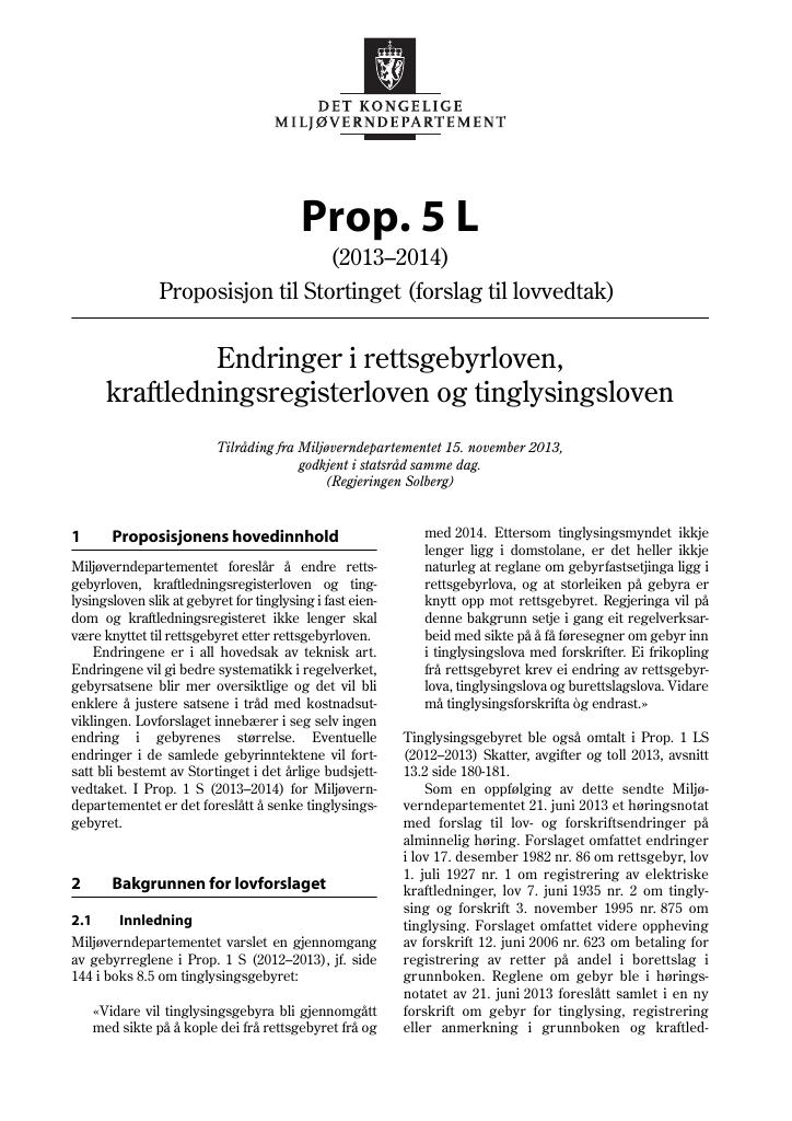 Forsiden av dokumentet Prop. 5 L (2013–2014)