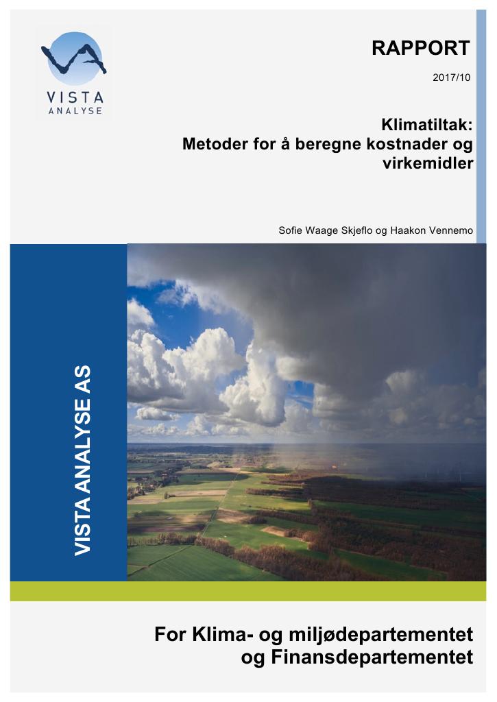 Forsiden av dokumentet Klimatiltak: Metoder for å beregne kostnader og virkemidler