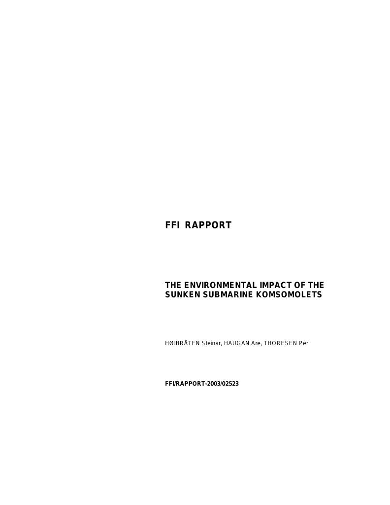 Forsiden av dokumentet The environmental impact of the sunken submarine Komsomolets