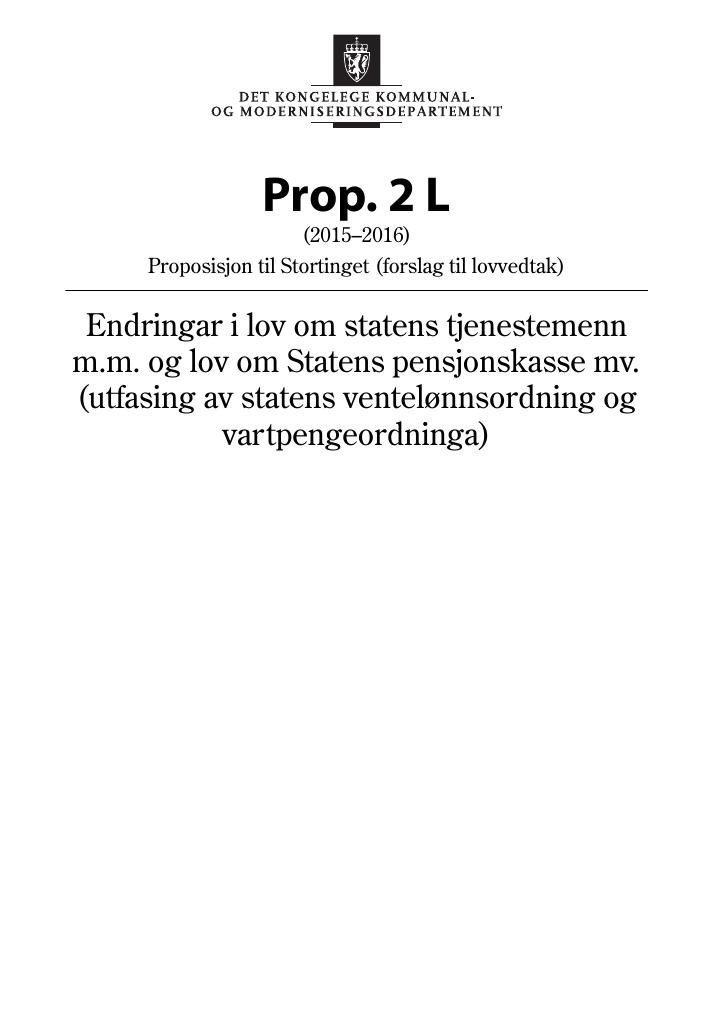 Forsiden av dokumentet Prop. 2 L (2015–2016)