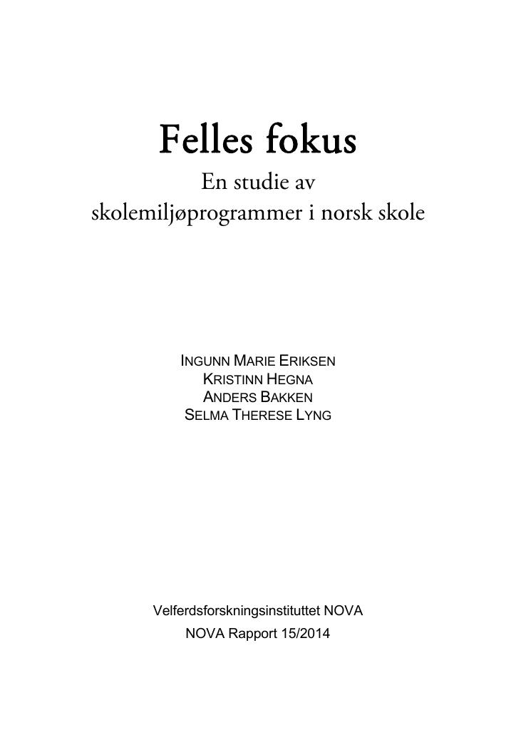 Forsiden av dokumentet Felles fokus