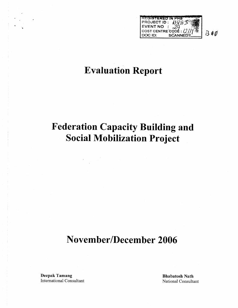 Forsiden av dokumentet Evaluation Report: Federation Capacity Building and Social Mobilization Project, November/December 2006