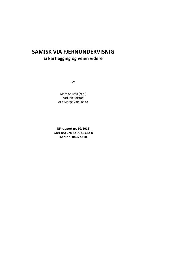Forsiden av dokumentet Samisk via fjernundervisning