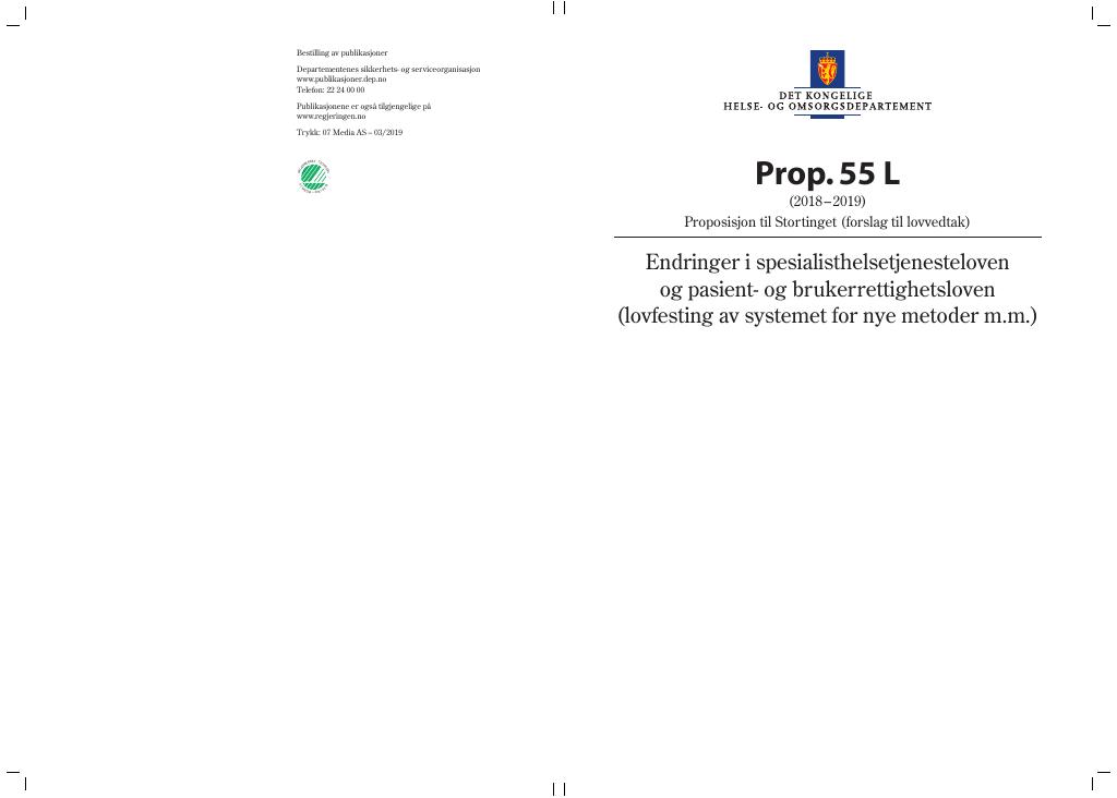 Forsiden av dokumentet Prop. 55 L (2018–2019)