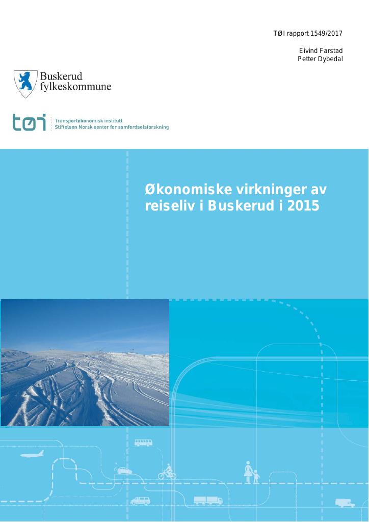 Forsiden av dokumentet Økonomiske virkninger av reiseliv i Buskerud i 2015