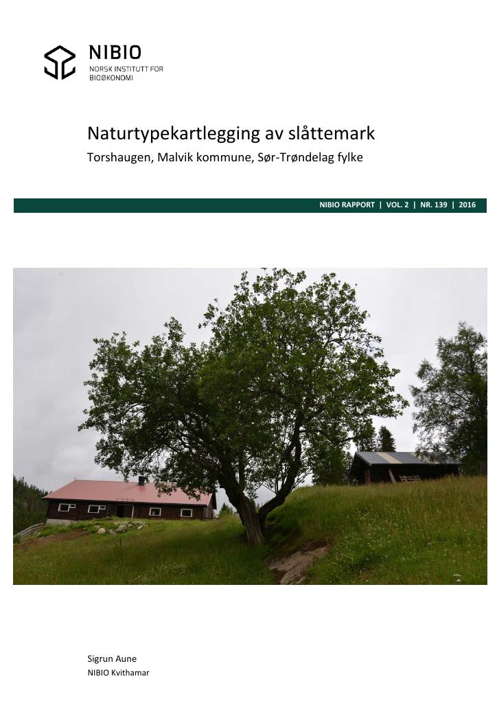 Forsiden av dokumentet Naturtypekartlegging av slåttemark. Torshaugen, Malvik kommune, Sør-Trøndelag fylke