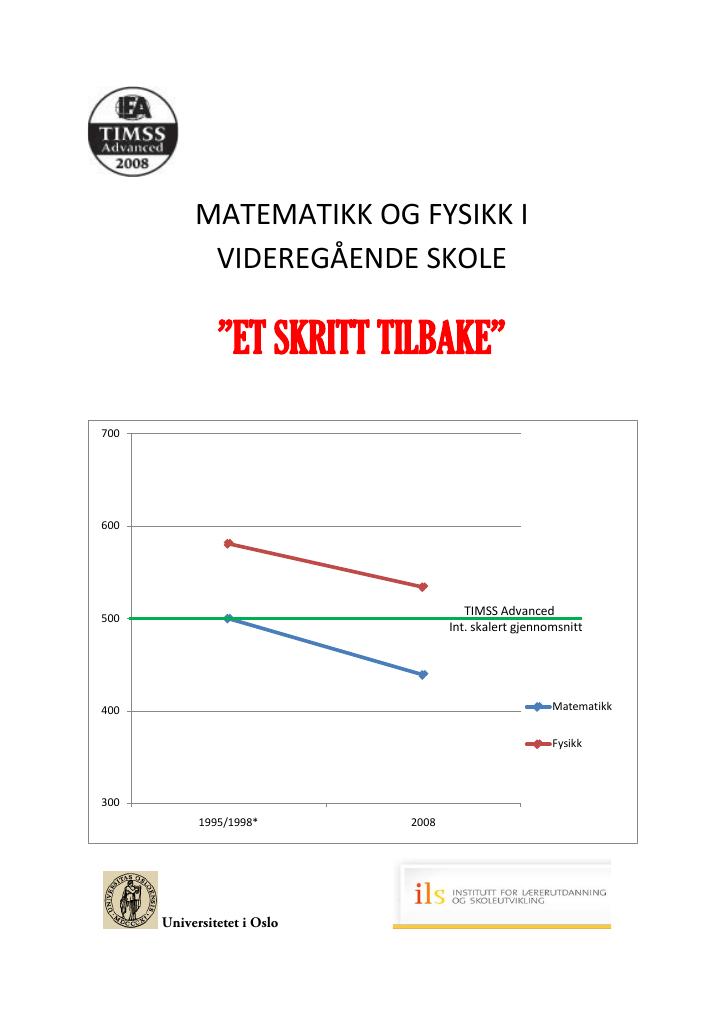 Forsiden av dokumentet TIMSS Advanced 2008: Et skritt tilbake