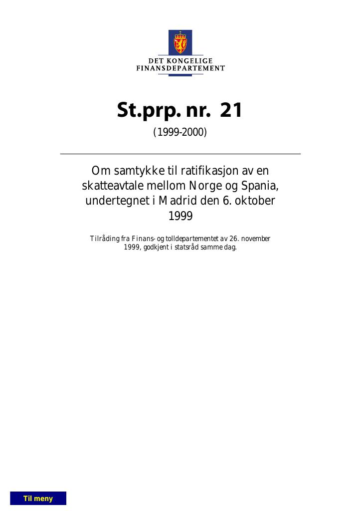 Forsiden av dokumentet St.prp. nr. 21 (1999-2000)