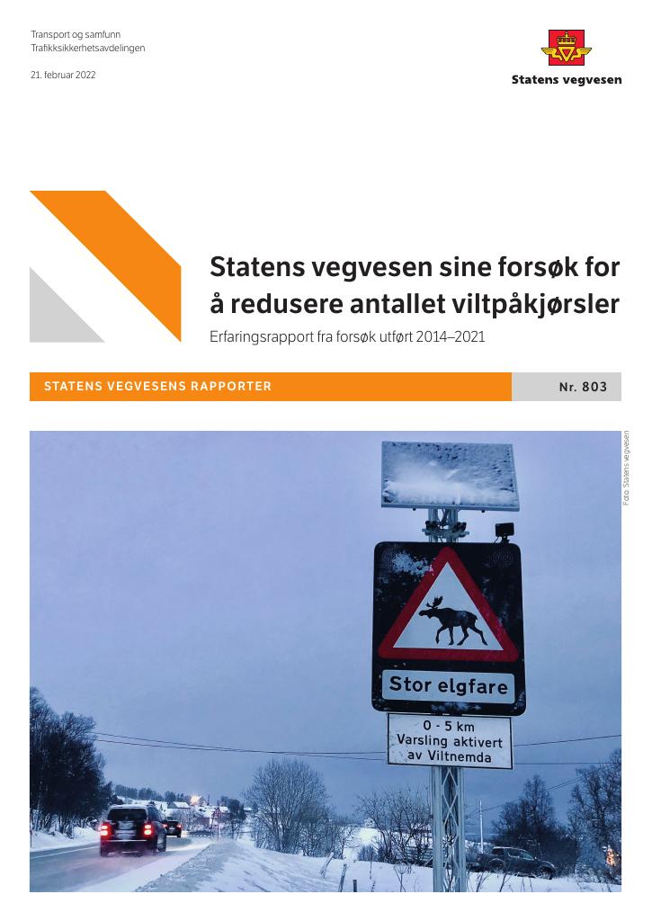 Forsiden av dokumentet Statens vegvesen sine forsøk for å redusere antallet viltpåkjørsler