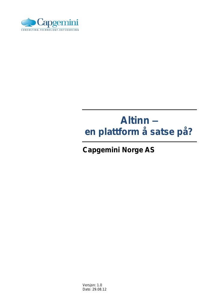 Forsiden av dokumentet Altinn - en plattform å satse på?