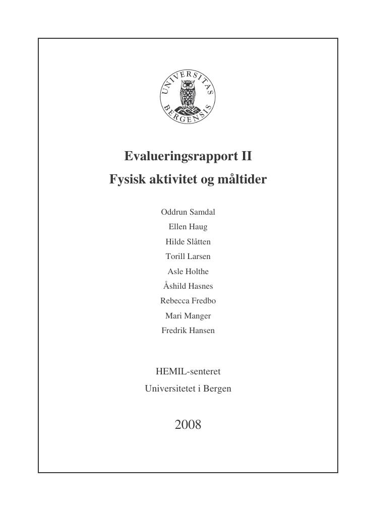 Forsiden av dokumentet Evalueringsrapport II