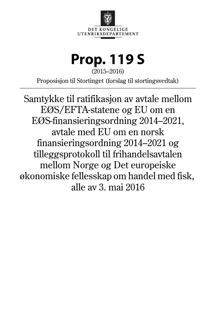 Forsiden av dokumentet Prop. 119 S (2015–2016)