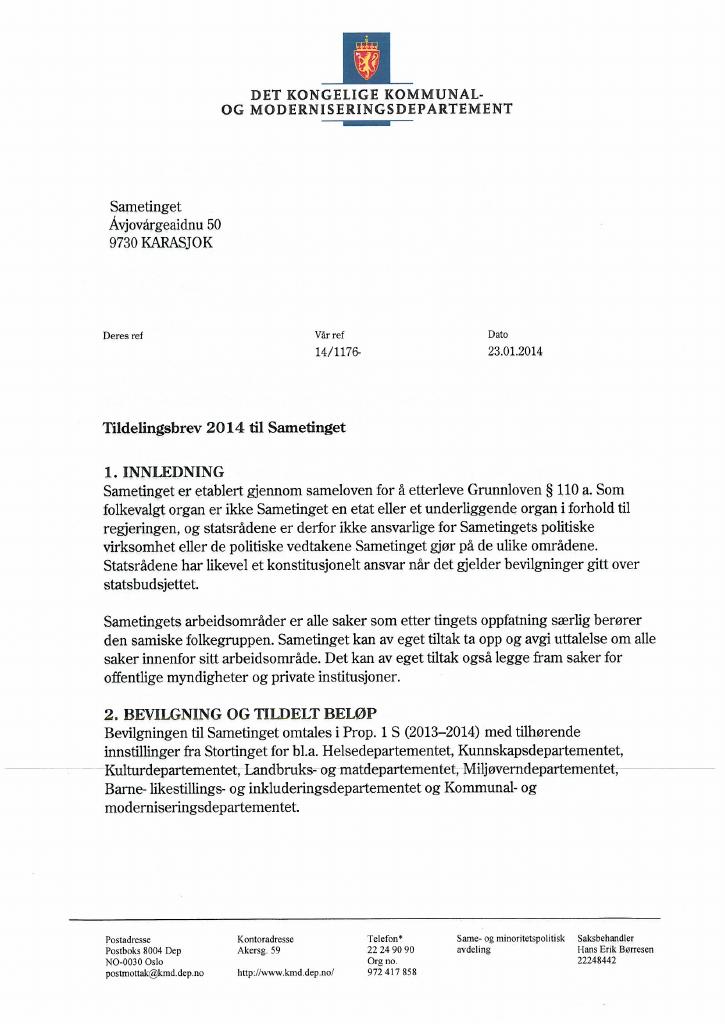 Forsiden av dokumentet Tildelingsbrev (pdf)