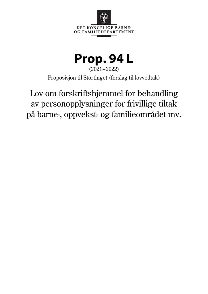 Forsiden av dokumentet Prop. 94 L (2021–2022)