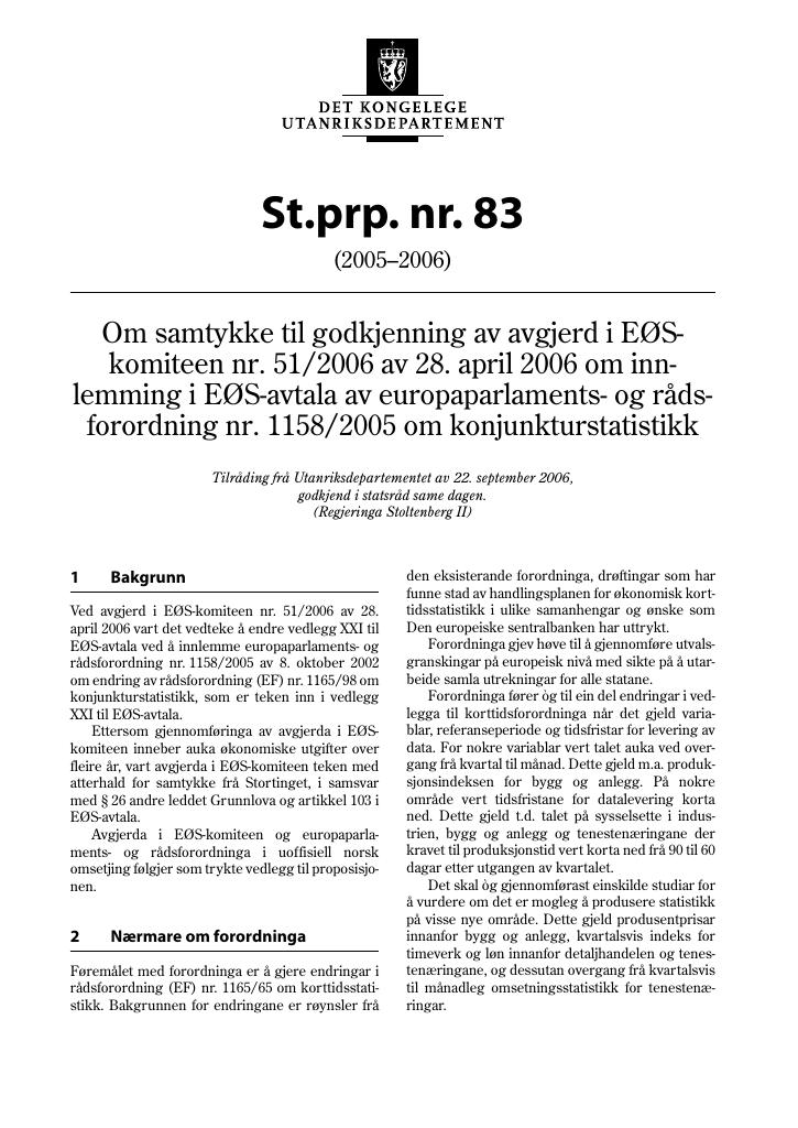 Forsiden av dokumentet St.prp. nr. 83 (2005-2006)