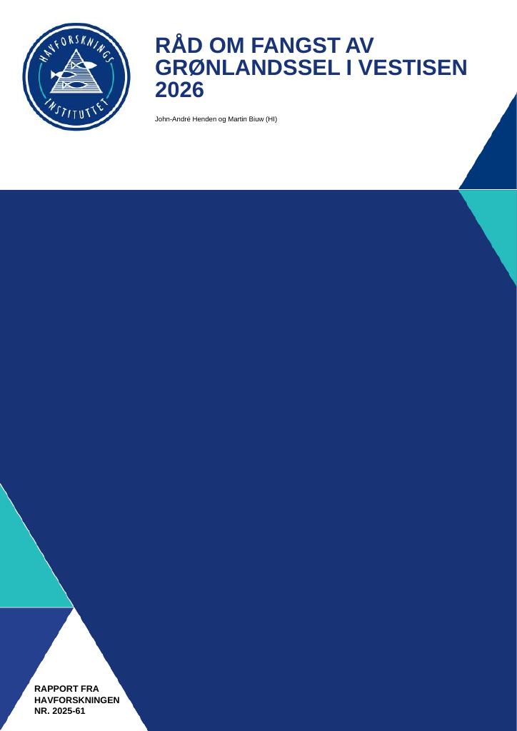 Forsiden av dokumentet Råd om fangst av Grønlandssel i Vestisen 2026