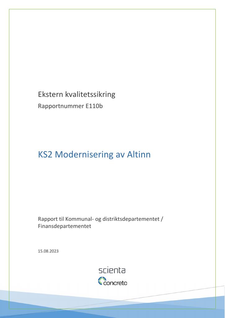 Forsiden av dokumentet KS2 Modernisering av Altinn