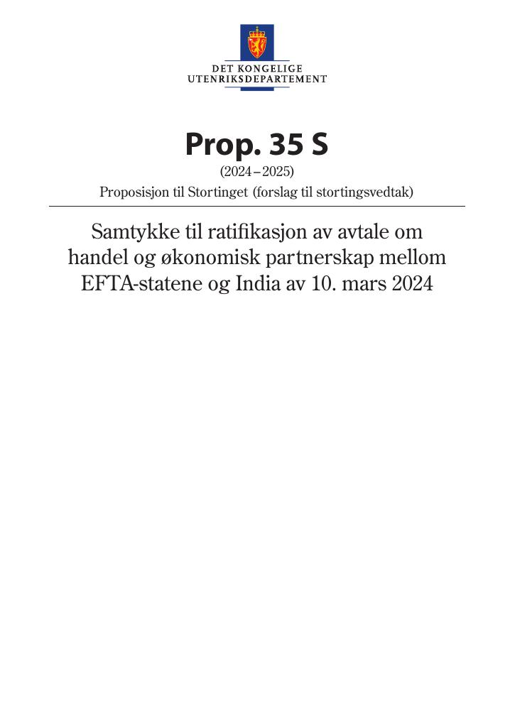 Forsiden av dokumentet Prop. 35 S (2024–2025)