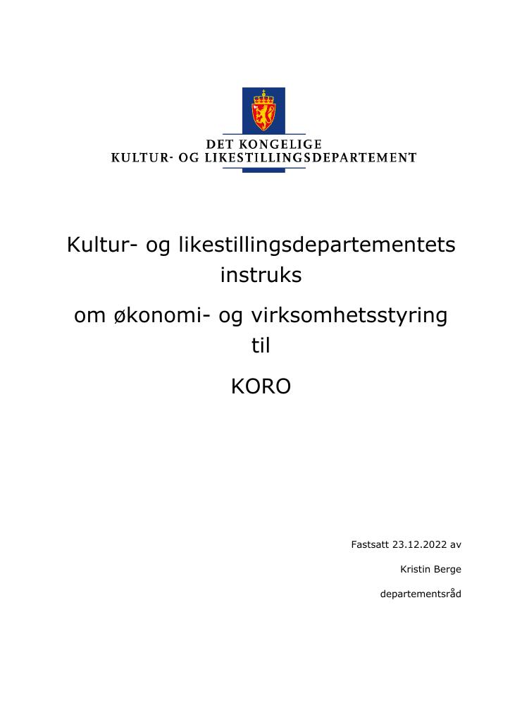 Forsiden av dokumentet Instruks Kunst i offentlige rom 2023