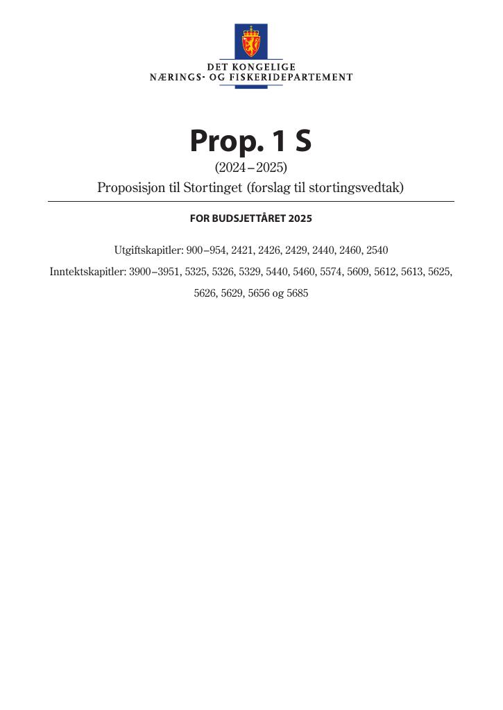 Forsiden av dokumentet Prop. 1 S (2024–2025)