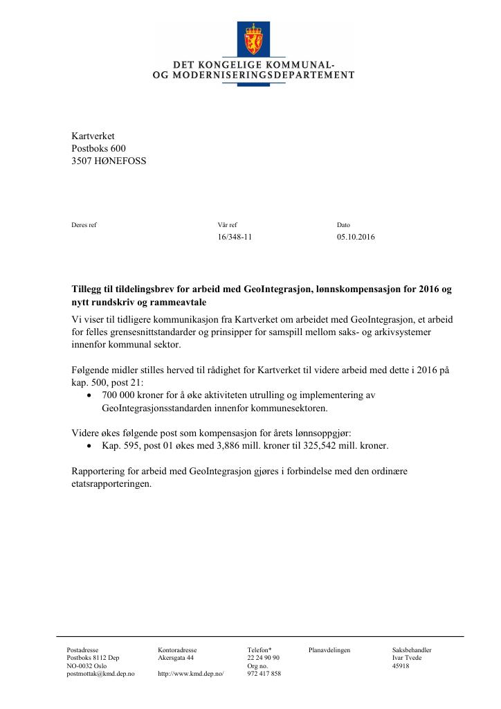 Forsiden av dokumentet tilleggsbrev oktober (pdf)