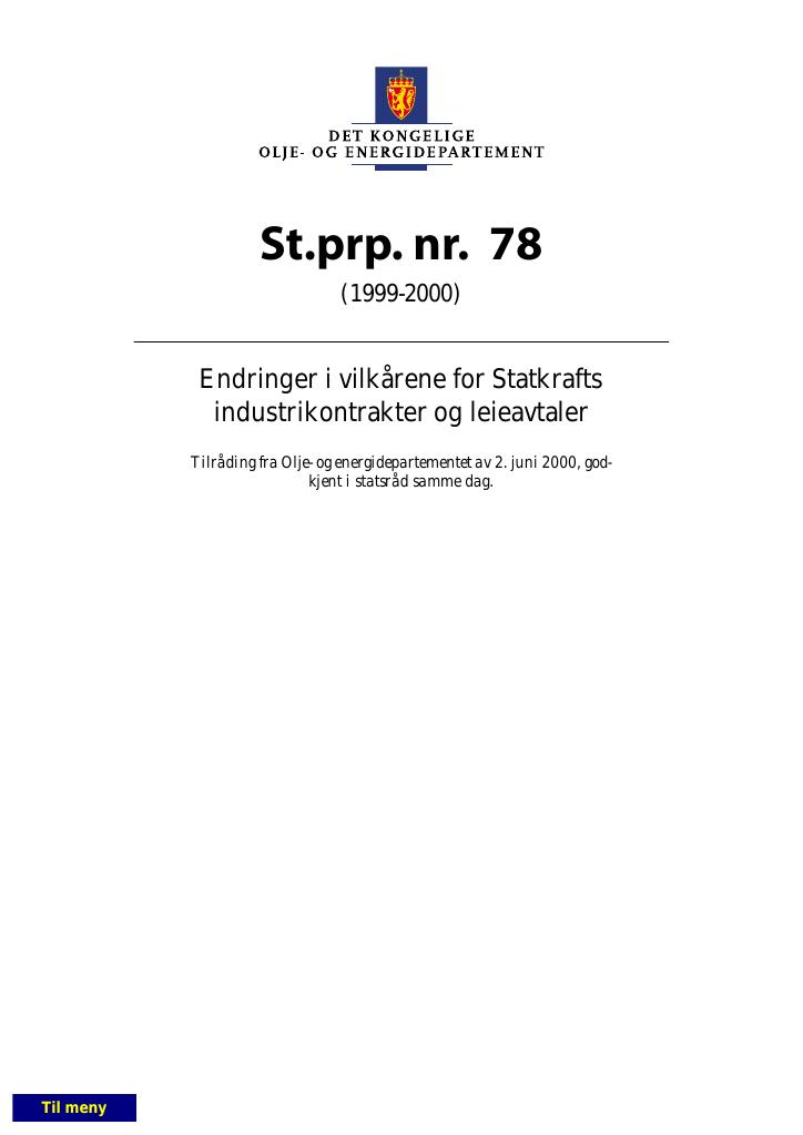 Forsiden av dokumentet St.prp. nr. 78 (1999-2000)
