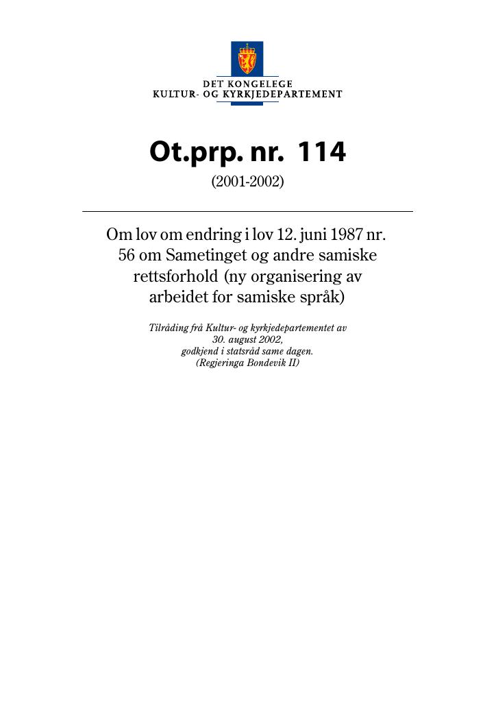 Forsiden av dokumentet Ot.prp. nr. 114 (2001-2002)