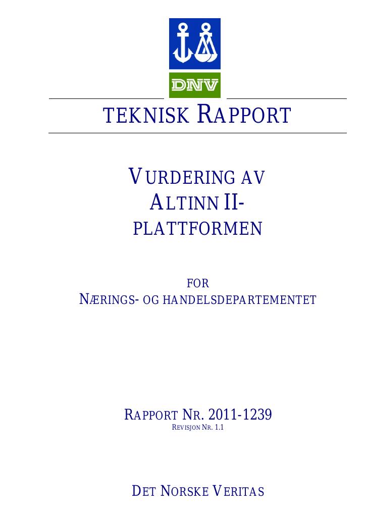Forsiden av dokumentet DNVs rapport om Altinn II
