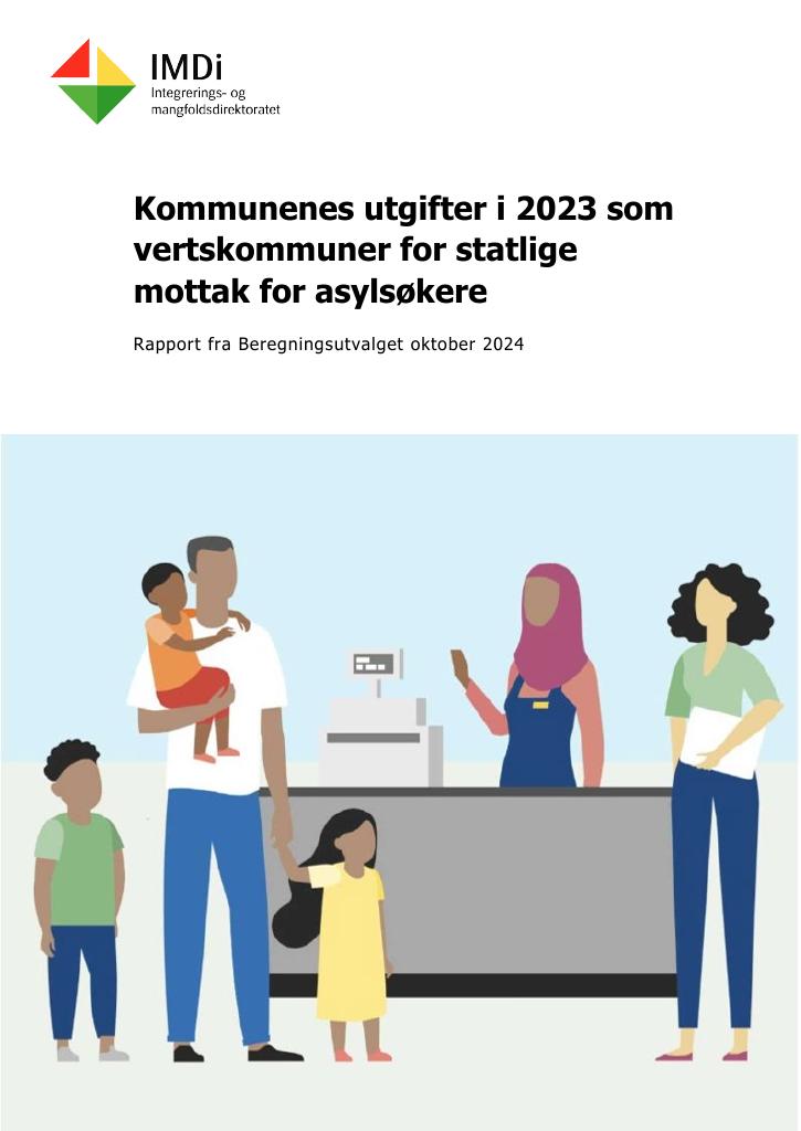 Forsiden av dokumentet Kommunenes utgifter i 2023 som vertskommuner for statlig mottak for asylsøkere