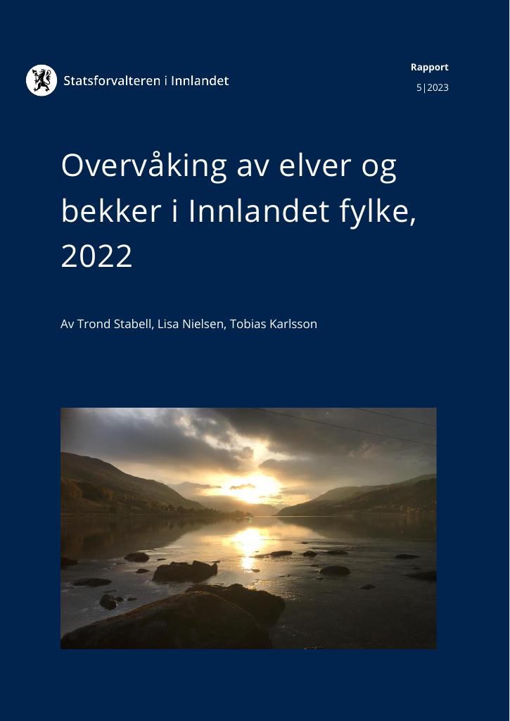Forsiden av dokumentet Overvåking av elver og  bekker i Innlandet fylke,  2022