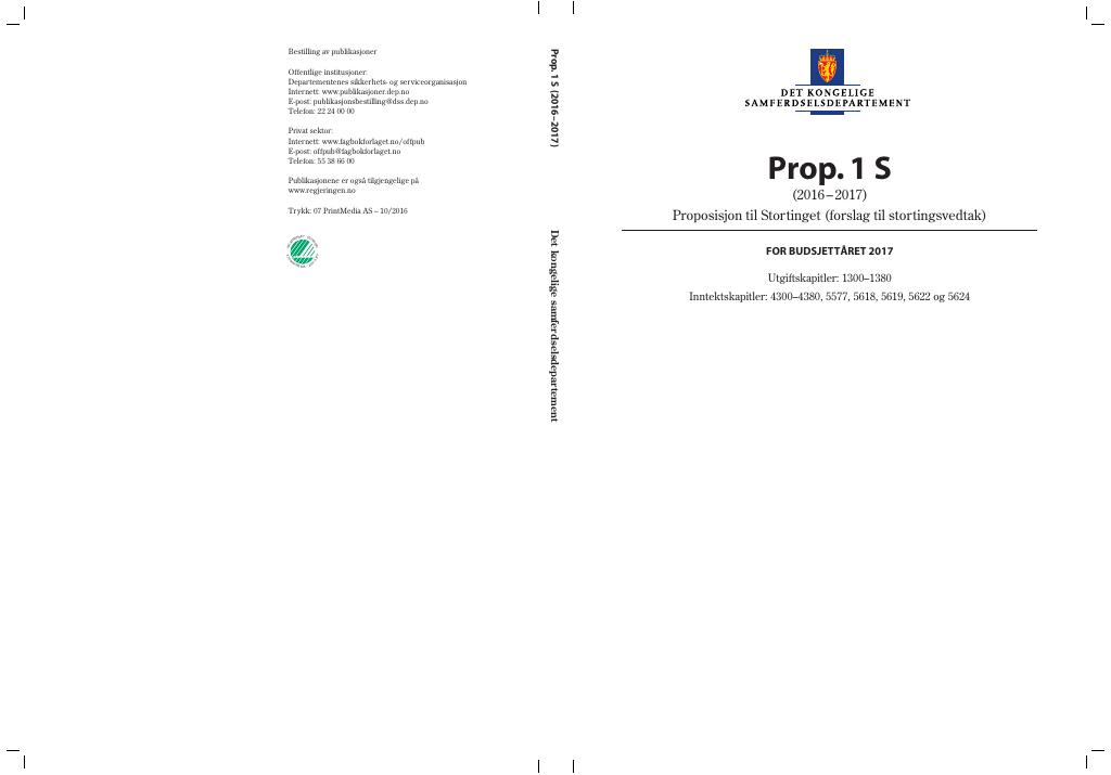 Forsiden av dokumentet Prop. 1 S (2016–2017)