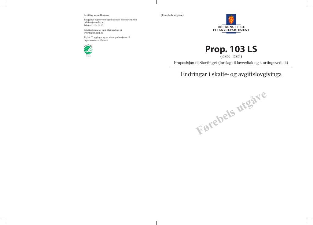 Forsiden av dokumentet Prop. 103 LS (2023–2024)