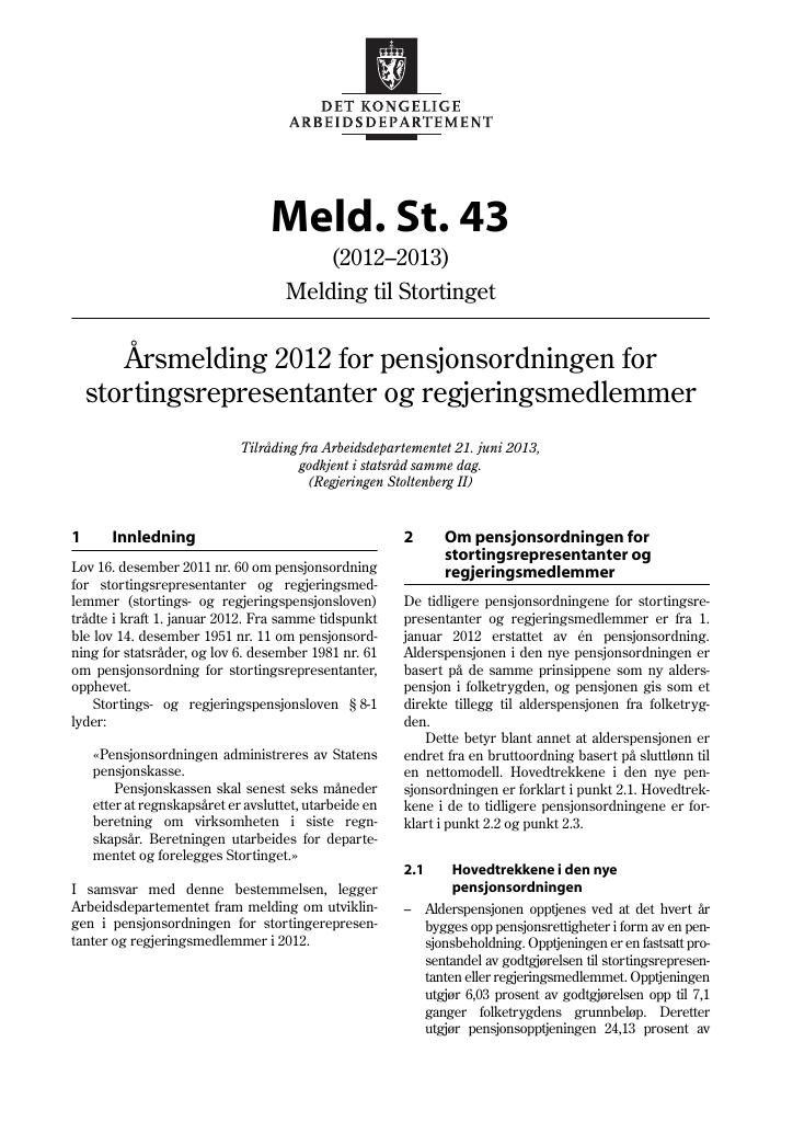 Forsiden av dokumentet Meld. St. 43 (2012–2013)