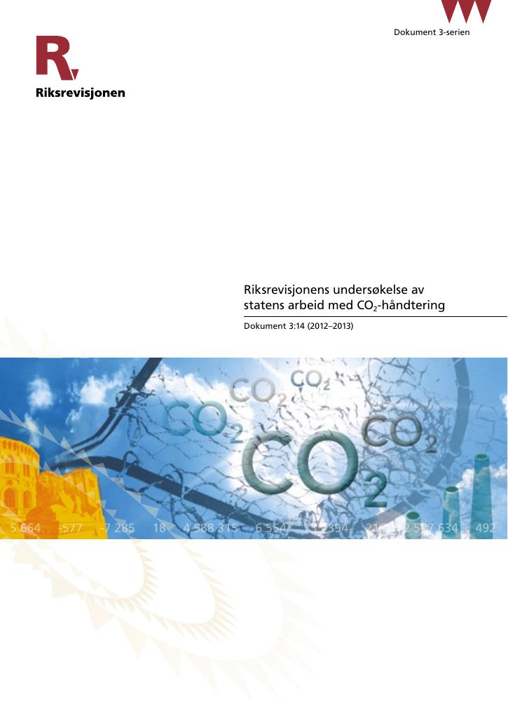 Forsiden av dokumentet Riksrevisjonens undersøkelse av statens arbeid med CO2-håndtering