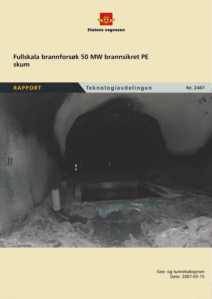 Forsiden av dokumentet Fullskala brannforsøk 50 MW brannsikret PE skum