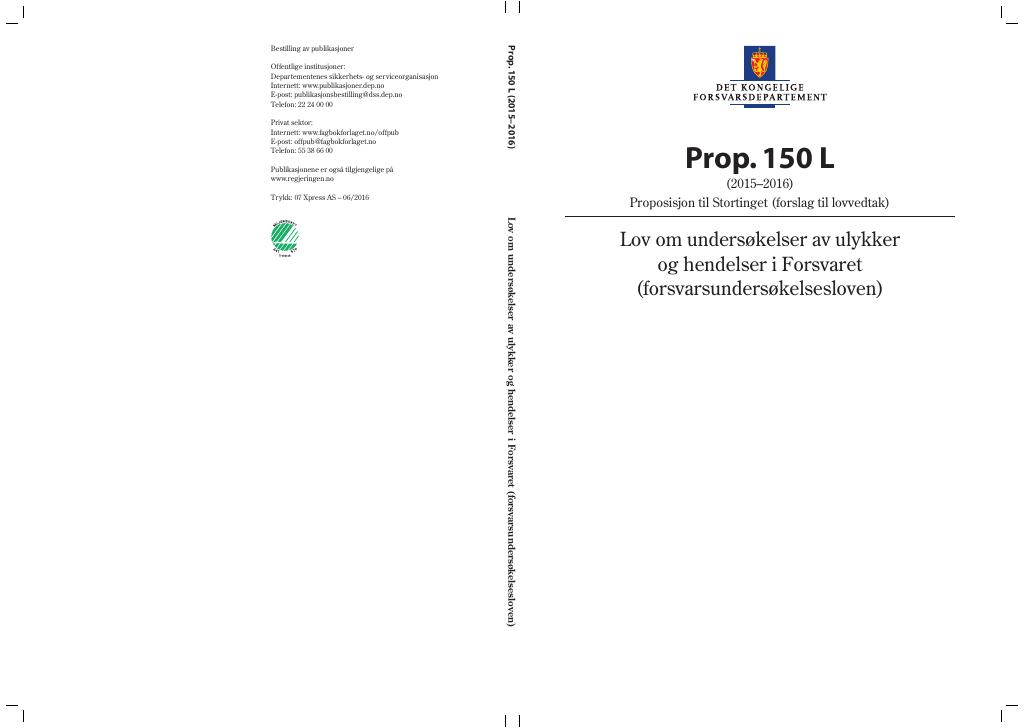 Forsiden av dokumentet Prop. 150 L (2015–2016)