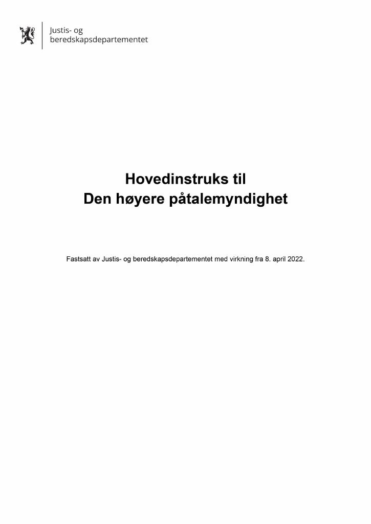 Forsiden av dokumentet Instruks Den høyere påtalemyndighet 2022