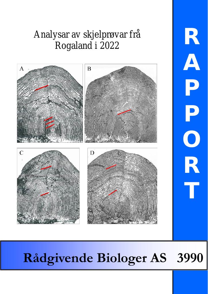 Forsiden av dokumentet Analysar av skjelprøvar frå Rogaland i 2022